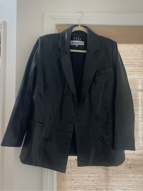 Reformation Black Leather Double-Breasted Blazer